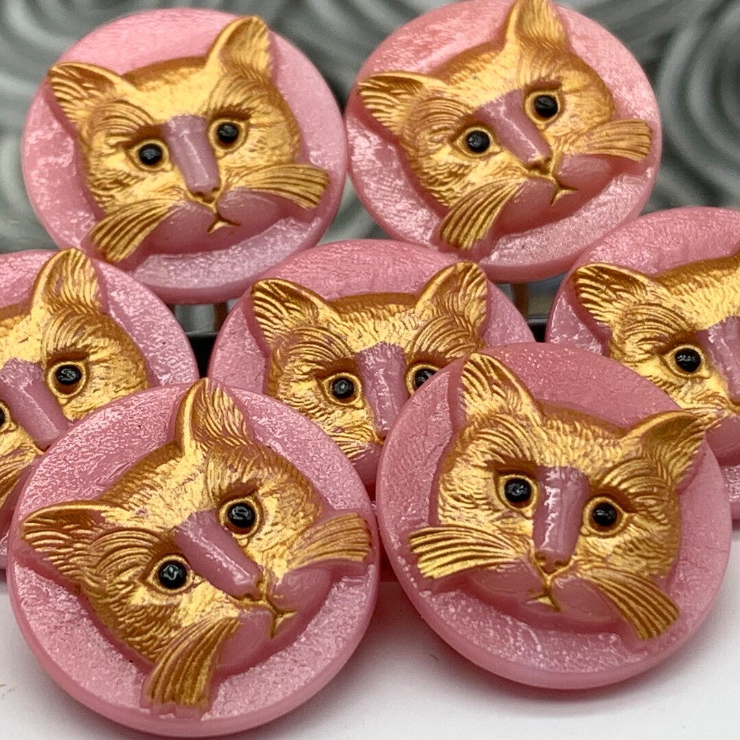Cat Button Pink Czech Glass Buttons Button 18mm Cat Button Czech Glass