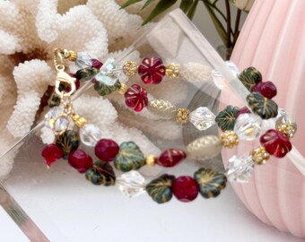 Weihnachtshalskette • Vintage Perlenkette • Festlicher Weihnachtsschmuck • Urlaub Halskette • Rot und Grün • Retro Stil • Pinup Halskette