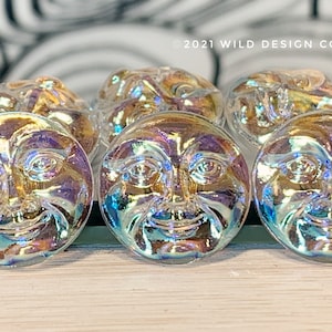 Czech glass moon face buttons AB clear Czech glass man on the moon button 18mm