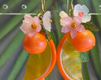 Glass Fruit Earrings • Dangle Fruit Earrings • Czech Glass Orange Jewelry • Fruit Jewelry • Carmen Miranda Jewelry • Retro Glam Jewelry