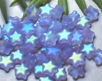 Light Purple Star beads • 12mm • Czech Glass Star Beads • 10pc • Matte Alexandrite AB • Celestial Beads • Aurora Borealis Finish • Violet