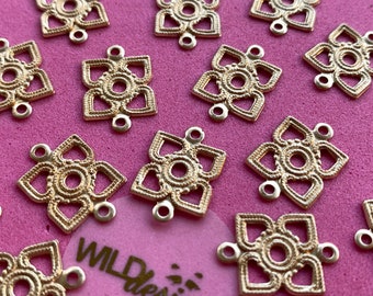 Four Leaf Clover Connectors• Chandelier Earring Findings • 8pc • 100% Solid Brass  • 2 Loop Connectors • 4 petal connectors