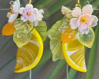 Glass Fruit Earrings • Dangle Fruit Earrings • Czech Glass Lemon Jewelry • Fruit Jewelry • Carmen Miranda Jewelry • Retro Glam Jewelry