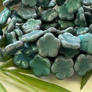Blue gray flower beads 10pc silky blue glass cherry blossom beads 14mm flower beads UV reactive