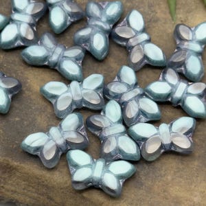 Uranium Glass Aqua butterfly beads 4PC Czech Glass butterfly Beads czech butterflies 20mm aqua clear swirl UV reactive