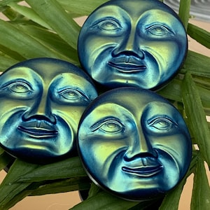 Czech glass moon face buttons AB matte blue green black Czech glass man on the moon button 31mm