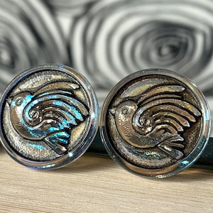 Clear bird buttons Czech buttons AB and black Czech glass bird button 18mm