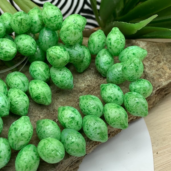 Glass lime beads Czech Glass limes 10pc glass fruit beads green speckle lime beads