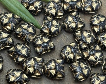 Black cat beads • 10pc Czech glass cat beads Czech animal beads • Black and Gold cat beads