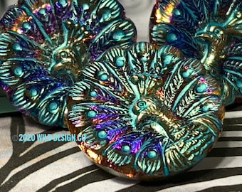 Czech peacock buttons Purple turquoise blue Iridescent glass peacock button 18mm 1PC