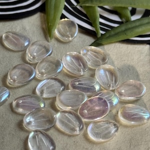 Glass petal beads Opaline petal bead Czech glass Flower petal beads clear opaline w AB finish