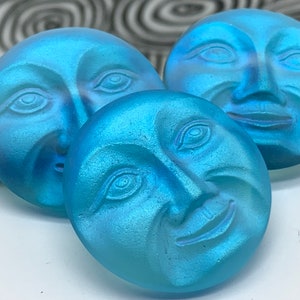 Czech glass moon button sky blue AB Czech glass man on the moon button 31mm decorative buttons moon face