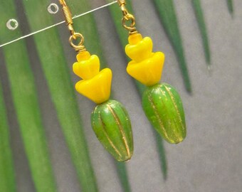 Glass Cactus Earrings • Czech Cactus Earrings • Western Jewelry • Cactus Jewelry • Gardener Jewelry • Rodeo Jewelry