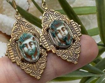 Egyptian Revival Earrings • Pharoah Earrings • Pharoah stones • Scarabs Pharoahs •