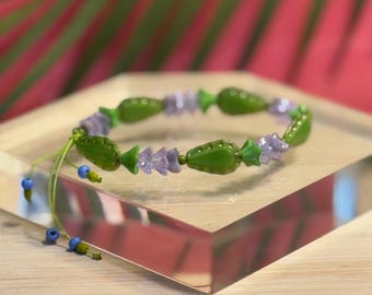 Cactus Bracelet • Czech Glass Purple Cactus Flower Bracelet • Adjustable Knot • Gardener Gift • Christmas Cactus Bracelet • Cowgirl Gift