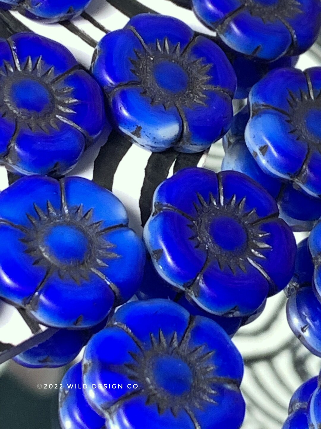 Blue Flower Beads With White and Black 18mm 6pc Czech Glass Etsy