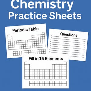 Pacote de exercícios de química | Tabela periódica em branco + questões práticas | Imprimível para estudantes