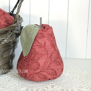 Red Pear Autumn Fabric Pear Bowl Filler Decor Stuffed Fruit Farmhouse Decor Handmade