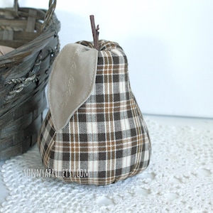 Plaid Pear Brown Pear Bowl Filler Fall Decor Stuffed Fruit Kitchen Decor Handmade