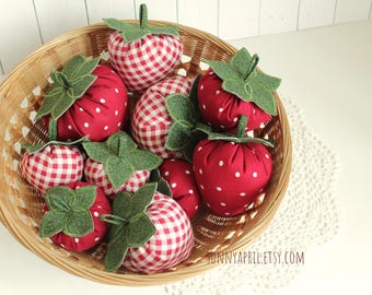 MEDIUM Strawberry Bowl Fillers POLKA DOT Fabric Fruit Handmade