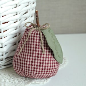 Dark Red Pear Primitive Fabric Pear Bowl Filler Decor Stuffed Fruit Farmhouse Decor Handmade