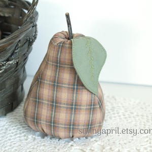Plaid Pear Fabric Pear Bowl Filler Decor Stuffed Fruit Kitchen Decor Handmade
