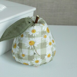 Green Gingham Pear Fabric Pear Bowl Filler Decor Stuffed Fruit Summer Farmhouse Decor Handmade