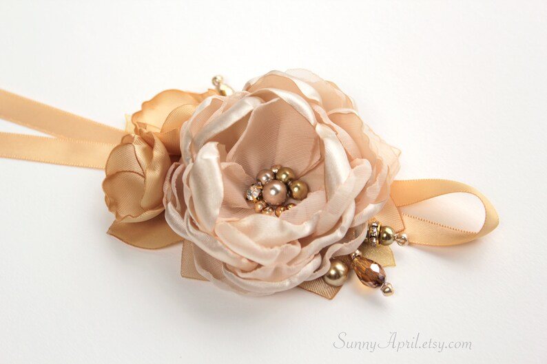 Champagne Gold Wrist Corsage Prom Wedding Wrist Corsage Etsy