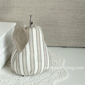 Striped Beige Pear Fabric Pear Bowl Filler Decor Stuffed Fruit Farmhouse Decor Handmade