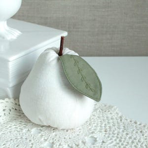 White Green Pear Fabric Pear Bowl Filler Decor Stuffed Fruit Farmhouse Decor Handmade