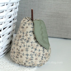 Fabric Pear Bowl Filler Summer Decor Stuffed Fruit Cottage Style Farmhouse Decor Handmade