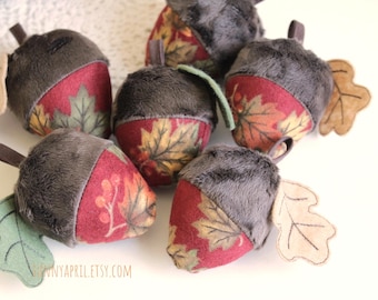 Acorn Bowl Fillers Red Flannel Fabric Acorns Autumn Decor Fall Hanging Accents Handmade #8