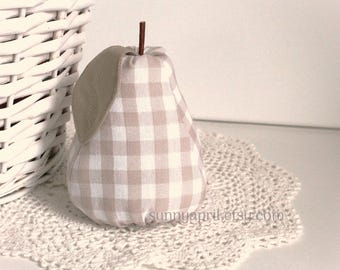 Gingham Pear Bowl Filler Neutral Pear Farmhouse Decor Handmade