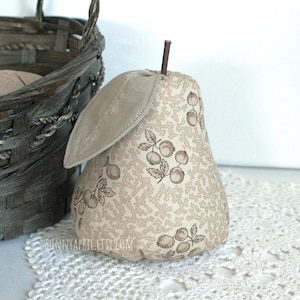 Beige Pear Autumn Fabric Pear Bowl Filler Decor Stuffed Fruit Farmhouse Decor Handmade