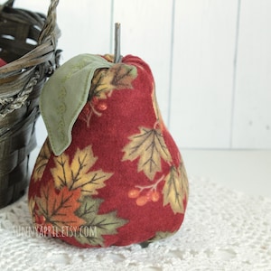 Fall Pear Autumn Crimson Flannel Pear Bowl Filler Decor Stuffed Fruit Farmhouse Decor Handmade