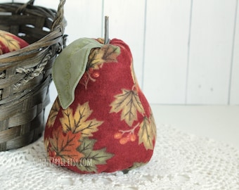 Handmade Flannel Pear Decor: Crimson Autumn Leaf Bowl Filler