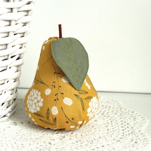 Yellow Pear Fabric Pear Bowl Filler Decor Stuffed Fruit Farmhouse Decor Handmade