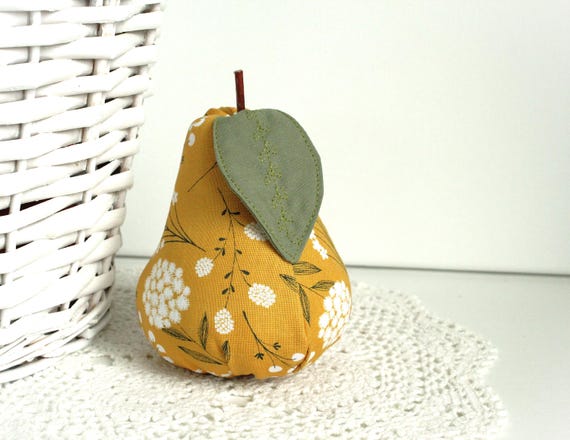 Yellow Pear Bowl Filler Handmade Cozy Home Decor Stuffed Fruit Farmhouse Decor