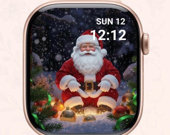 Esfera clásica de Papá Noel para Apple Watch, Esfera navideña de Papá Noel, Fondo de pantalla festivo para Apple Watch, Descarga digital acogedora