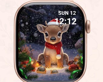 Fondo de pantalla de reno para Apple Watch, esfera navideña, fondo festivo de cervatillo, protector de pantalla navideño para smartwatch (descarga instantánea)