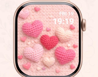 Corazón de ganchillo para Apple Watch, esfera digital para San Valentín, corazón de punto rosa, protector de pantalla de corazón amigurumi.