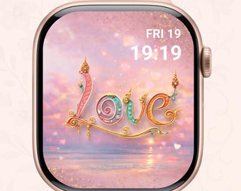 Arte fantástico de AMOR: tipografía romántica en oro rosa, arte digital para San Valentín, elegante ilustración de amor, regalo con estética pastel de ensueño