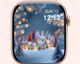 Esfera de Apple Watch de Pueblo Navideño, Pueblo Nevado (Descarga digital)