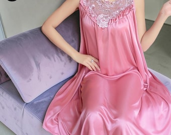 Plus Size Nightgown Ice Silk Sleep Dress Women Summer Loose Loungewear Night wear Cooling Fabric Short Sleeve Comfy Pajama Piece Soft Outfit