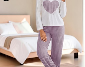 Women Pajama Set Two Piece  Dress Loungewear Sleepwear Outfit Soft Comfortable Home Wear Round Neck Top Pants Cozy Nightwear Elegant Style