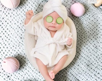 Newborn Photography Bathrobe, Coral Fleece  Baby Pajamas, Plush Infant Robe, Soft Photo Prop, Baby Shower Gift Outfit for Newborn Girls