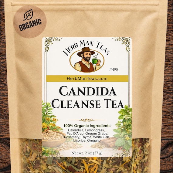 CANDIDA CLEANSE TEA Premium Artisan Organic Detox Tea with Pau D’Arco, Oregon Grape, Calendula, Thyme, Oregano By Master Herbalist Khabir
