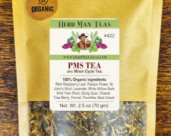 PMS TEA Premium Artisan Organic Tea for Cramps and Mood Support with Raspberry Leaf, Wild Yam, Dong Quai By Master Herbalist Khabir
