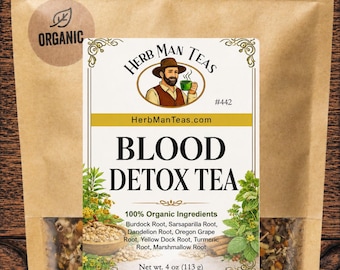 BLOOD DETOX TEA Premium Artisan Organic Tea for Clear Skin Support with Sarsaparilla, Burdock, Dandelion By Master Herbalist Khabir