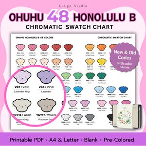 Ohuhu Honolulu B 48 Chromatic Swatch Chart | Printable Color Reference | Blank + Pre-Colored | New + Old Codes | A4 & Letter PDF